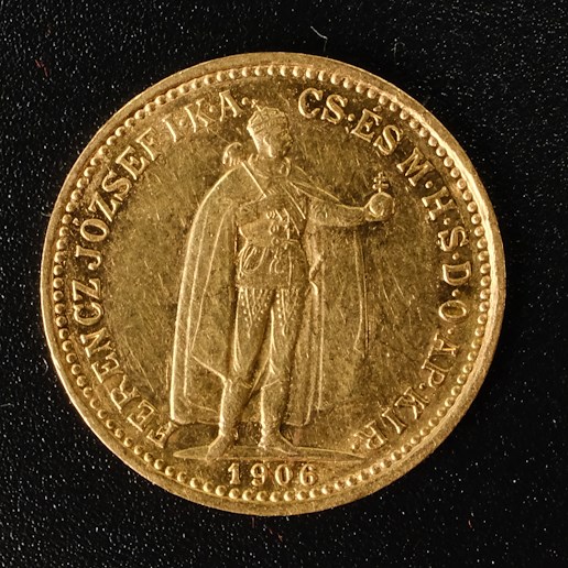 Mince - Rakousko Uhersko zlatá 10 Koruna 1906 K.B. uherská, Zlato 900/1000, hrubá hmotnost mince 3,387g