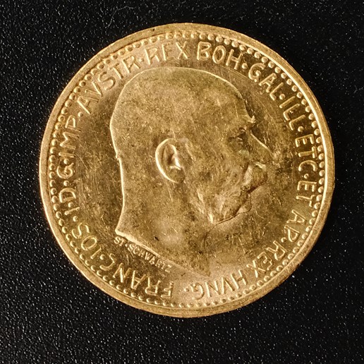 Mince - Rakousko Uhersko zlatá 10 Koruna 1911 rakouská, Zlato 900/1000, hrubá hmotnost mince 3,387g