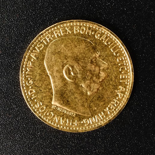Mince - Rakousko Uhersko zlatá 10 Koruna 1912 rakouská, Zlato 900/1000, hrubá hmotnost mince 3,387g