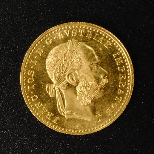 Mince - Rakousko Uhersko zlatý 1 dukát 1915 pokračující ražba, Zlato 986/1000, hrubá hmotnost mince 3,491g