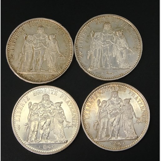 Mince - SADA stříbro 4 kusů 10 Frank Francie 1965-68, Stříbro 900/1000, hrubá hmotnost 1 ks 25g