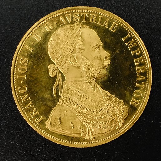 Mince - Rakousko Uhersko zlatý 4 dukát 1915 pokračující ražba, Zlato 986/1000, hrubá hmotnost mince 13,964g