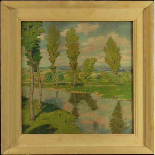 Karl Kügler - Stromy u řeky v poledním slunci