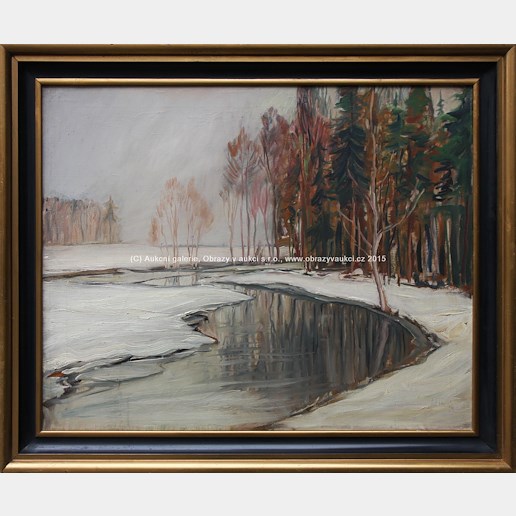 Antonín Hudeček - Zimní krajina s řekou