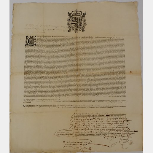 2. polovina 17. století - Královský dokument z dubna 1676 s erbem Karla II., španělského krále
