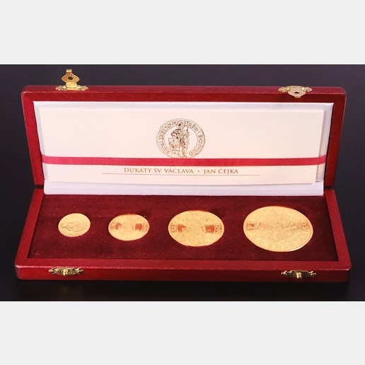 Mince - SADA Jan ČEJKA 1,2,5,10 dukátové medaile, zlato 986/1000, hrubá hmotnost 62,82g