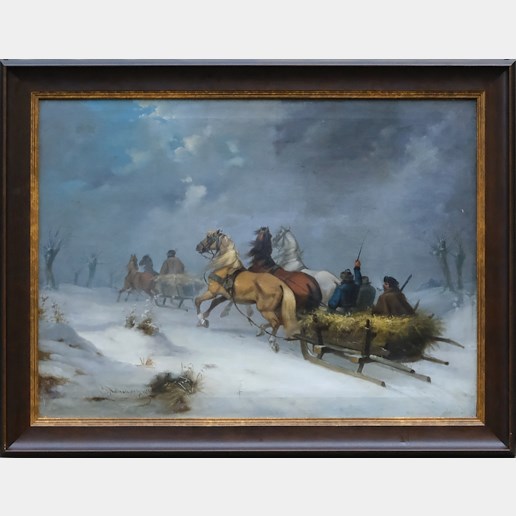 Josef Mathauser - Koňské povozy v zimní krajině