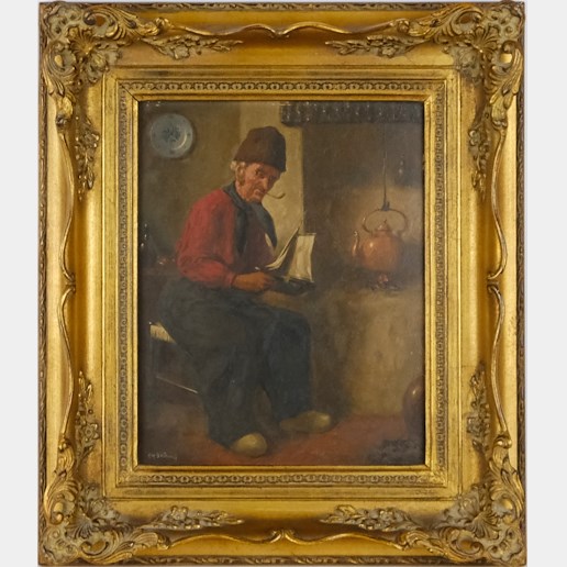 F.H. Brühne - Muž s plachetnicí, středoevropský malíř, přelom 19.-20. století