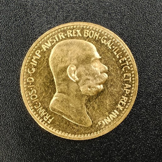 Mince - Rakousko Uhersko zlatá 10 Koruna 1909 Marschall rakouská, zlato 900/1000, hrubá hmotnost mince 3,387g