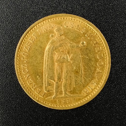 Mince - Rakousko Uhersko zlatá 10 Koruna 1897 K.B. uherská, zlato 900/1000, hrubá hmotnost mince 3,387g