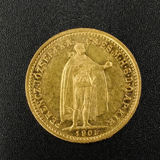 Mince - Rakousko Uhersko zlatá 10 Koruna 1905 K.B. uherská, zlato 900/1000, hrubá hmotnost mince 3,387g