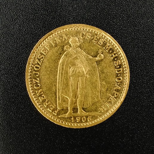 Mince - Rakousko Uhersko zlatá 10 Koruna 1906 K.B. uherská, zlato 900/1000, hrubá hmotnost mince 3,387g