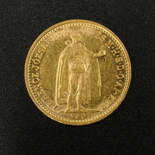 Mince - Rakousko Uhersko zlatá 10 Koruna 1907 K.B. uherská, zlato 900/1000, hrubá hmotnost mince 3,387g