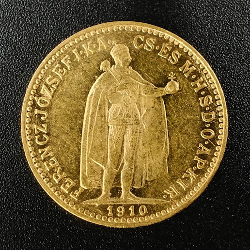 Mince - Rakousko Uhersko zlatá 10 Koruna 1910 K.B. uherská, zlato 900/1000, hrubá hmotnost mince 3,387g