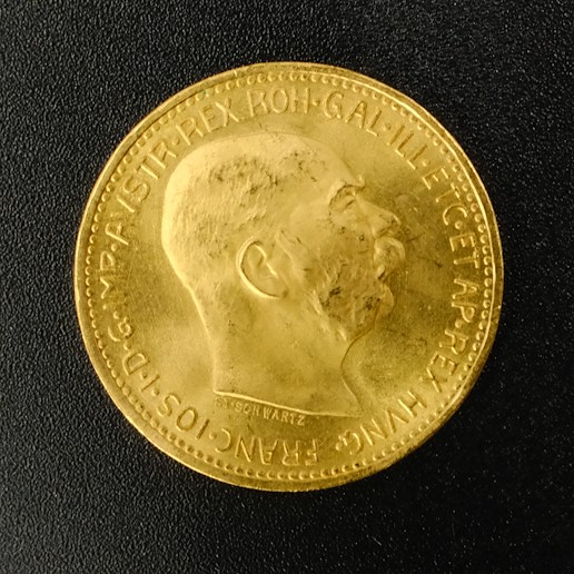 Mince - Rakousko Uhersko zlatá 20 Koruna 1915 rakouská, zlato 900/1000, hrubá hmotnost mince 6,78 g