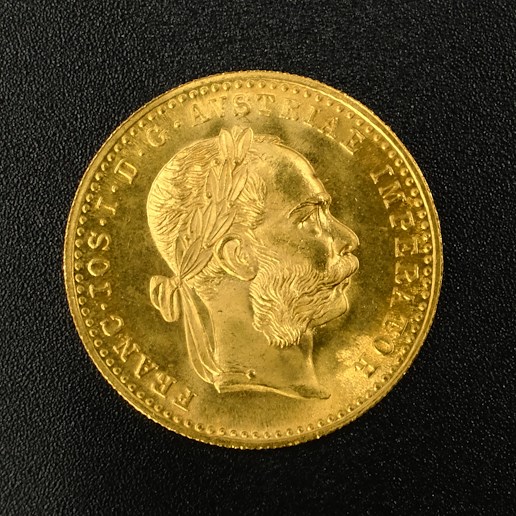 Mince - Rakousko Uhersko zlatý 1 dukát 1915 pokračující ražba, zlato 986/1000, hrubá hmotnost mince 3,491g