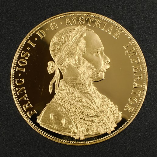 Mince - Rakousko Uhersko zlatý 4 dukát 1915 pokračující ražba, zlato 986/1000, hrubá hmotnost mince 13,964g