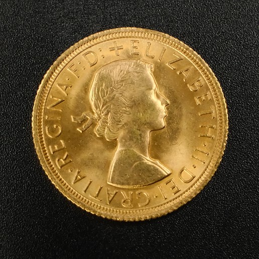 Mince - Velká Británie zlatý Sovereign 1966 ALŽBĚTA II., zlato 916,7/1000, hrubá hmotnost 7,99g !!!
