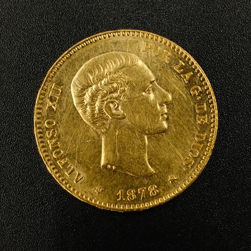 Mince - Španělsko Zlatých 25 Pesetas 1878 DEM ALFONS XII., zlato 900/1000, hrubá hmotnost 8,06g