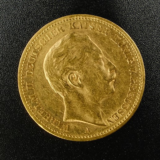 Mince - Zlatá 20 Marka 1894 A císař Wilhelm II., zlato 900/1000, hmotnost hrubá 7,965g