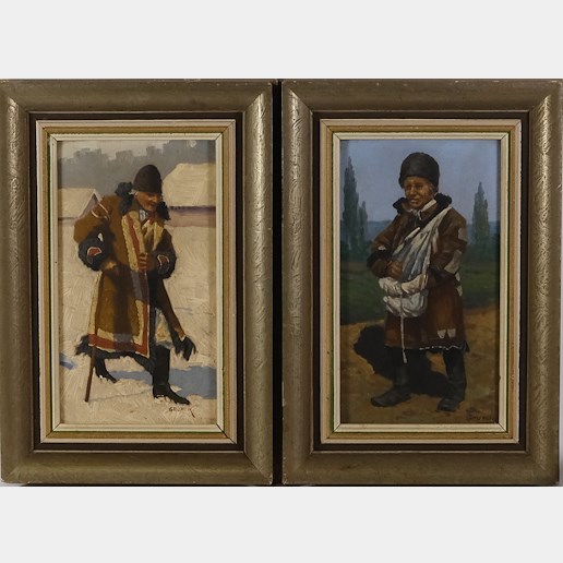 Ota Grumlík - Párové obrazy - Muž v kožichu a Sedlák sející obilí