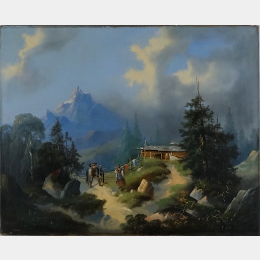 středoevropský malíř kolem pol. 19. stol. - Setkání v horách