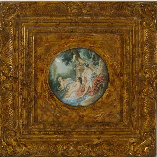 N. Steyer - Při koupeli, západoevropský malíř 19. století, miniatura