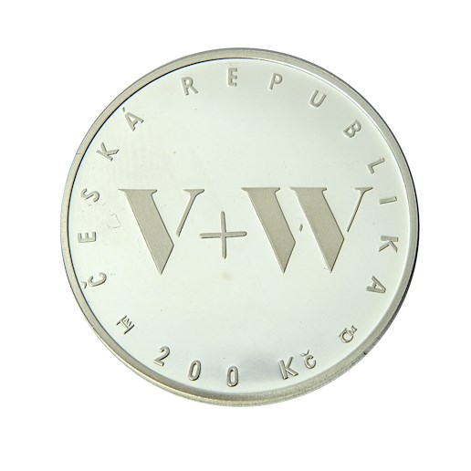 Mince - Stříbrná mince 200 Kč Jan Werich a Jiří Voskovec 100. výročí narození 2005 Proof,stříbro 900/1000. Hrubá hmotnost 13g.