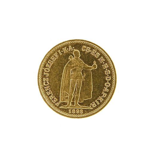 Mince - Rakousko Uhersko zlatá 10 Koruna 1893 K.B. uherská. Zlato 900/1000, hrubá hmotnost mince 3,387g