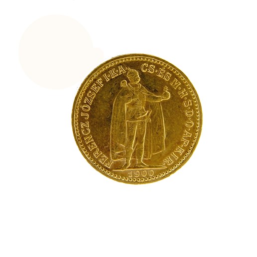 Mince - Rakousko Uhersko zlatá 10 Koruna 1900 K.B. uherská. Zlato 900/1000, hrubá hmotnost mince 3,387g