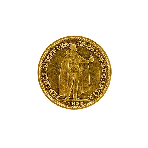 Mince - Rakousko Uhersko zlatá 10 Koruna 1903 K.B. uherská. Zlato 900/1000, hrubá hmotnost mince 3,387g