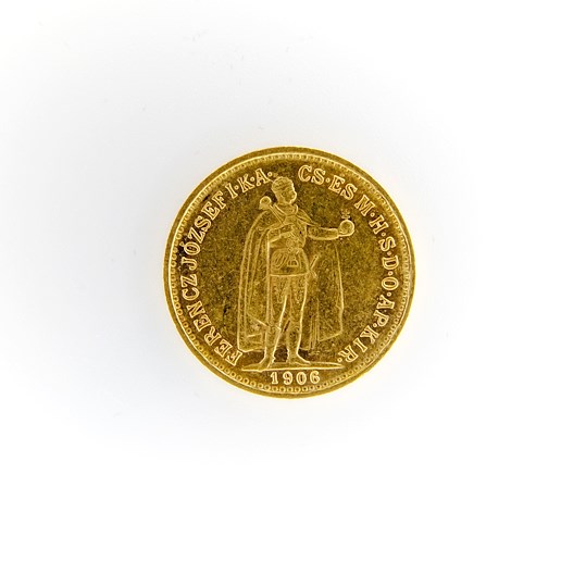 Mince - Rakousko Uhersko zlatá 10 Koruna 1907 K.B. uherská. Zlato 900/1000, hrubá hmotnost mince 3,387g