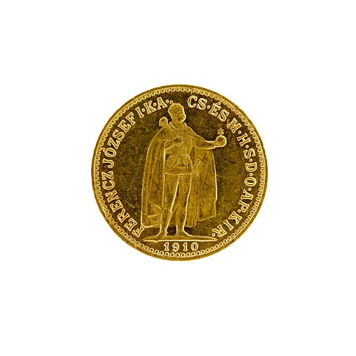 Mince - Rakousko Uhersko zlatá 10 Koruna 1910 K.B. uherská. Zlato 900/1000, hrubá hmotnost mince 3,387g
