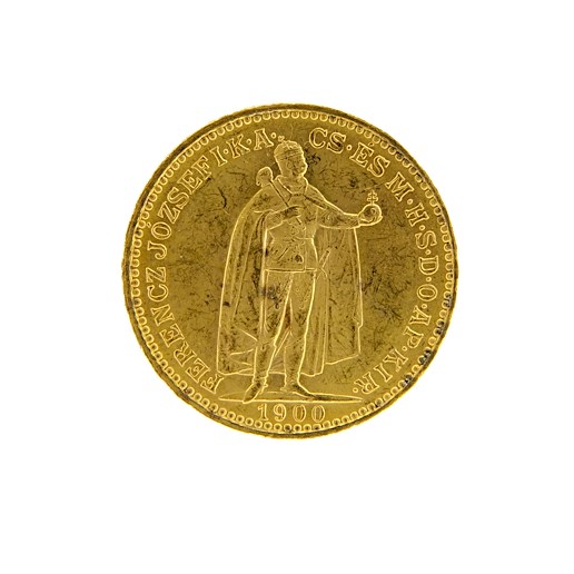 Mince - Rakousko Uhersko zlatá 20 Koruna 1900 uherská. Zlato 900/1000, hrubá hmotnost mince 6,78g
