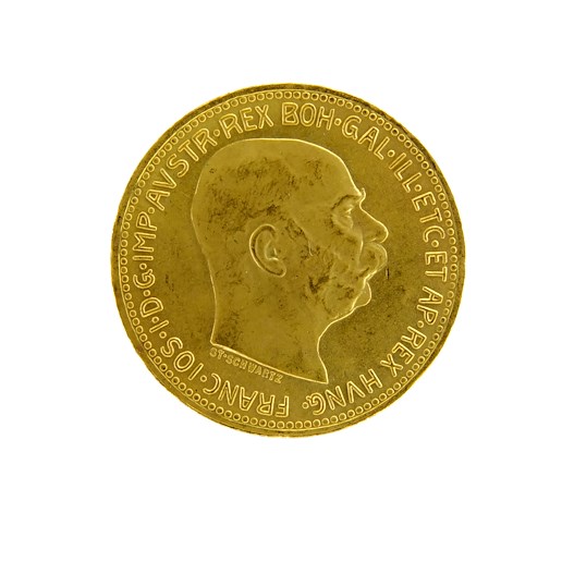 Mince - Rakousko Uhersko zlatá 20 Koruna 1915 rakouská. Zlato 900/1000, hrubá hmotnost mince 6,78 g