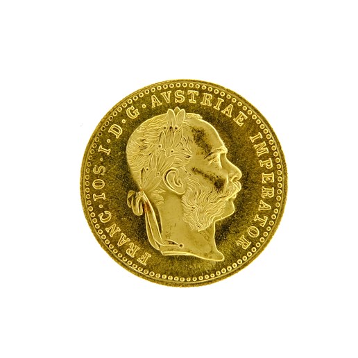 Mince - Rakousko Uhersko zlatý 1 dukát 1915 pokračující ražba. Zlato 986/1000, hrubá hmotnost mince 3,491g