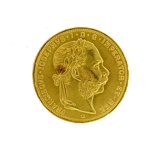 Mince - Rakousko Uhersko zlatý 8 zlatník/20frank 1892 rakouský pokračující ražba. Zlato 900/1000, hrubá hmotnost mince 6,452g