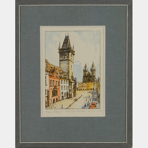 signováno nečitelně - Konvolut 5 pražských kolorovaných litografií