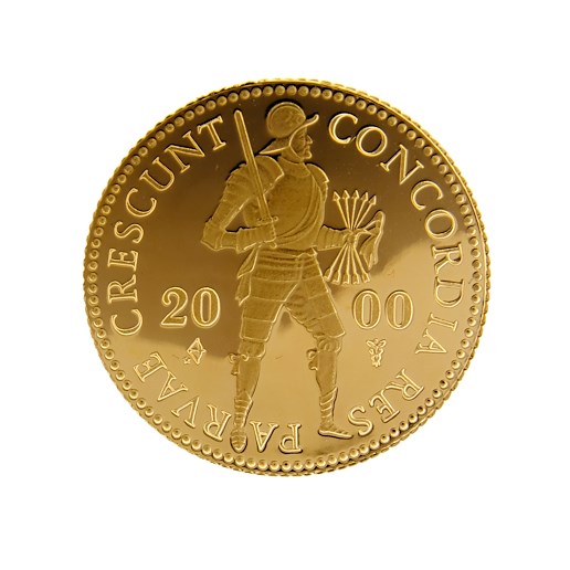 Mince - Nizozemsko zlatý obchodní dukát 2000 PROOF certifikát. Zlato 983/1000, hrubá hmotnost 3,494g.