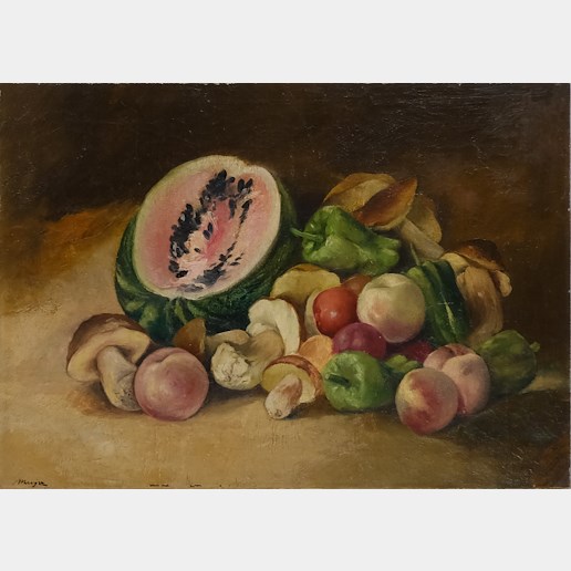 Josef Krejsa - Zátiší s melounem a houbami