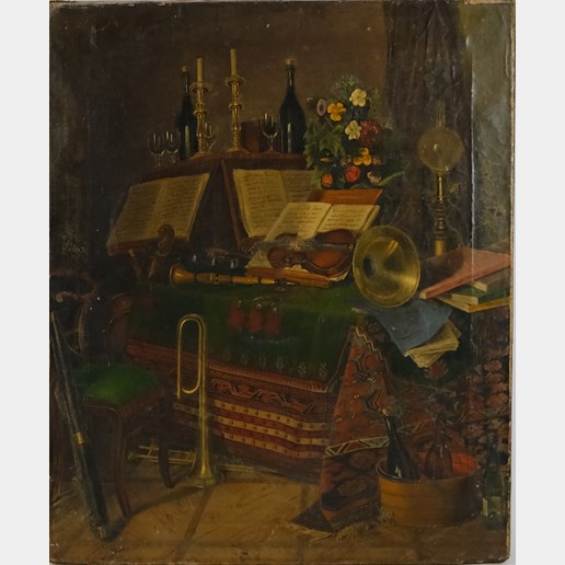 středoevropský malíř konce 19. stol. - Hudební zátiší